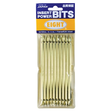Eight Tool DOUBLE-END PH BIT GOLD COLOR CODED 6.35MM SHANK 9MM GROOVE, PH NO.3 x 150MM OAL, 10PK EA-02G No.3 x 150
